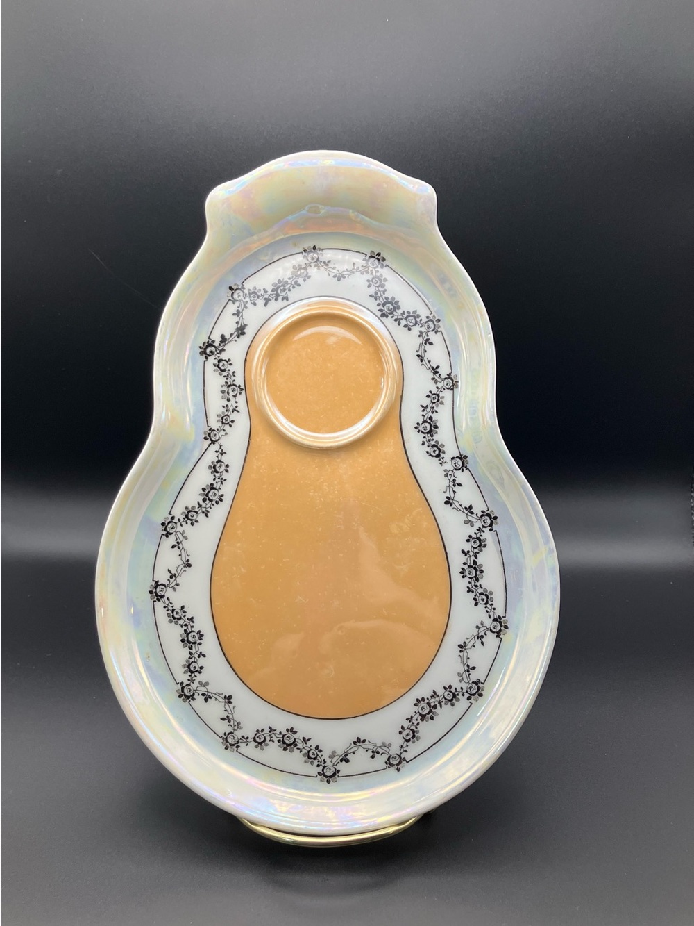 Vintage Lusterware Iridescent White and Gold Decorative Snack Tray